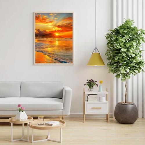 RYMILIE Sunset Diamond Art Kits for Adults Diamond Painting Kit 12x16in | 5D Beach Scenery Diamond Art Painting Kit for Beginners, DIY Full Round Drill Gem Art Crafts for Home Wall Decor Gift - color: DP00899