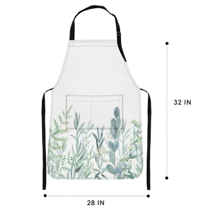 Britimes Apron with Pockets, 32x28 inch, for Women Men, Leaves Green - color: Green Plants