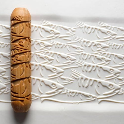 MKM Pottery Tools Wood Big Hand Rollers for Clay (BHR-170 School of Fish) - color: BHR-170 School of Fish