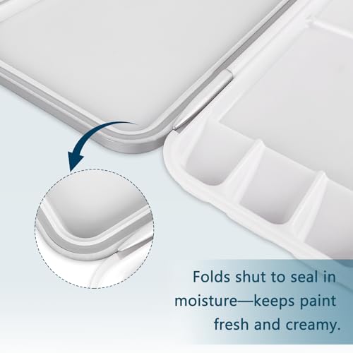 LNAUJS White Folding Paint Palette with Lid, 10.63×5.12in Plastic Paint Tray, Keeps Paints Moist, Portable Paint Pallet for Oil, Watercolor, DIY Art, Craft, Classroom, Travel and Outdoor Painting