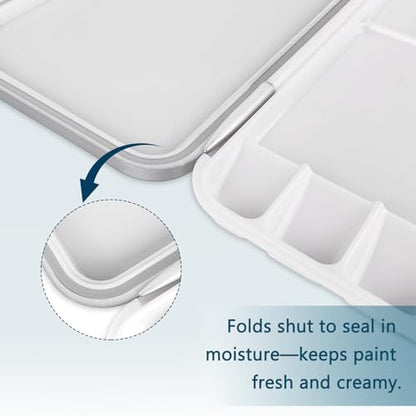 LNAUJS White Folding Paint Palette with Lid, 10.63×5.12in Plastic Paint Tray, Keeps Paints Moist, Portable Paint Pallet for Oil, Watercolor, DIY Art, Craft, Classroom, Travel and Outdoor Painting