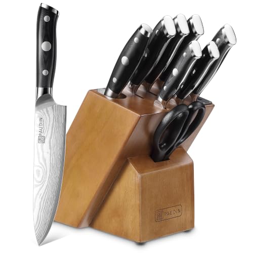 PAUDIN Knife Block Set with Built-in Sharpener, 10 PCS Dishwasher Safe German 1.4116 Steel Kitchen Knives Set, Razor Sharp Full Tang Chef Knife Set,Ergonomic G10 Handle,Gift for Women,Men,Housewarming - color: 10 PCS Knife Block Set