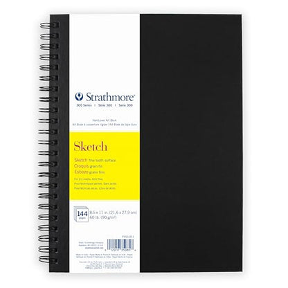 Strathmore 300 Series Sketch Paper Art Book, Black Hardcover & Side Wire Binding, 72 Sheets, White, 8.5x11 inch, 1 Count - size: 8.5x11 inch, style: Sketch