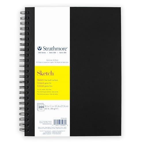 Strathmore 300 Series Sketch Paper Art Book, Black Hardcover & Side Wire Binding, 72 Sheets, White, 8.5x11 inch, 1 Count - size: 8.5x11 inch, style: Sketch