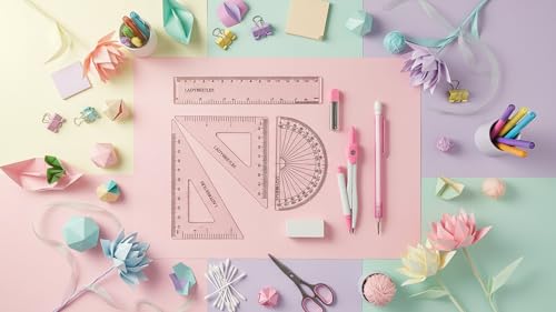 9-piece set back-to-school kit , packed in a reusable plastic box,two triangles, a protractor, a 15-centimeter ruler, a compass, a mechanical pencil with extra lead, and an eraser. - color: Pink