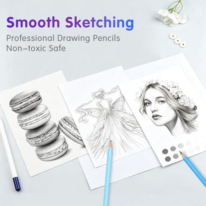 12 Graphite Pencils Professional Sketching Drawing Set,No Duplicates - color: Black