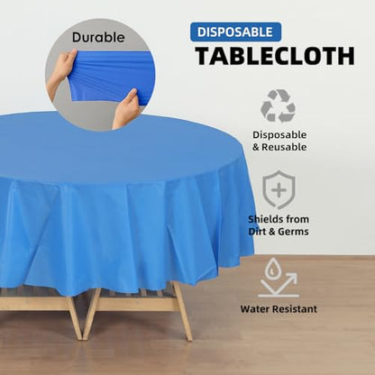 12-Pack Royal Blue Plastic Tablecloths – 84 Inch Round Disposable Table Covers, Heavy Duty & Waterproof for Parties, Events, Banquets, Royal Blue - color: Royal Blue, size: 84" Round