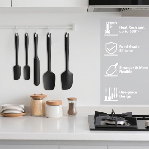 Coukre Silicone Spatula Set of 5,High Temperature Resistant, Food Grade Silicone, Dishwasher Safe, for Baking, Cooking (Pure Black) - color: Pure Black