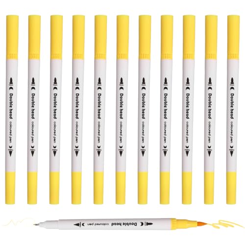 PATIKIL 12Pack Dual Brush Markers, Yellow Watercolor Fine and Brush Tips Pens Colored Marker Calligraphy Coloring Art Supplies Set for Coloring Book Illustration Sketching Journaling - color: Yellow