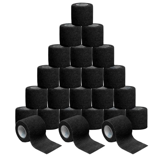 OK TAPE 24 Rolls Self Adhesive Bandage Wrap, Cohesive Elastic Athletic Tape - color: Black, size: 2 Inch-24 Pack