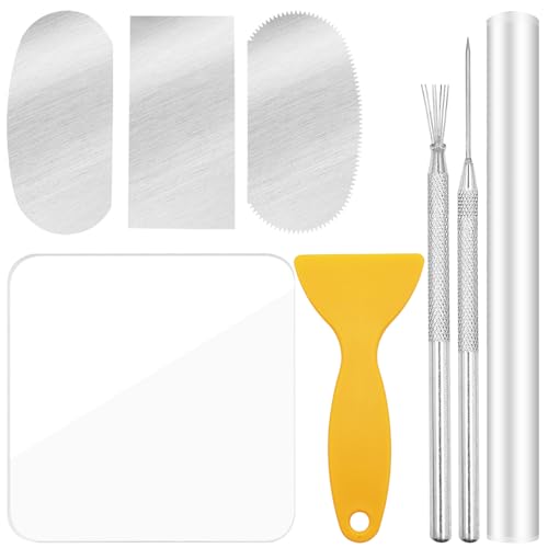 8Pcs Polymer Clay Cutter Tools, Acrylic Roller Clay Rolling Pin, Clear Rectangle Shape Sheet Backing Board, Slicer Shaping Knife, Wire Texture, Detail Needle,Scraper, Modeling Carving Jewelry Supplies