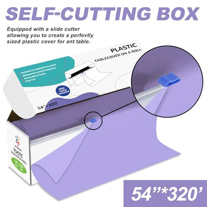 54IN X 320FT Plastic Table Cover Roll with Cutter Box, Cut to Size Plastic Table Cloths for Parties, Birthday, (Light Purple, 54"x3840"(Rectangular)) - color: Light Purple, size: 3840" x 54" (Rectangular)