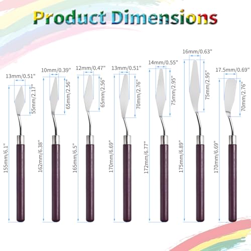7 Pcs Palette Knife, Pointy & Flat Spatula, Redwood Handle | Stainless Steel Painting Knife Set, Oil Paint Metal Knives, Pallet Painting Knives for Oil, Acrylic and Canvas Drawing