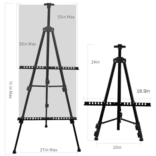 RRFTOK 72 Inch Metal Easel Stand for Painting Canvas, Black 2 Pack | Dual-layer supports canvas or signs at two heights; adjusts up to 72 in with spring clip and reinforced chain for stability. - style: 72BL 2-pack
