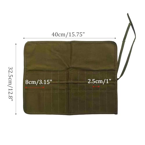 22 Slot Roll-Up Canvas Paint Brush Holder, Portable Brush Organizer Travel Case for Acrylic Oil Watercolor Artist Brushes Pens Tools (Army Green) - color: Army Green, size: 22 Slot