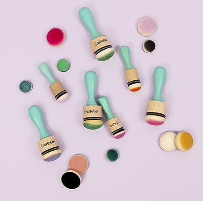 Craftelier - Mini Ink Paints Mixing Blending Tools for Scrapbooking and Other Crafts | Includes 3 Handle Ink Tools + 6 Round Foam Pads Interchangeable of 20 mm Diameter | Color Turquoise - size: Mini Ink and Paints Mixing Blending Tools