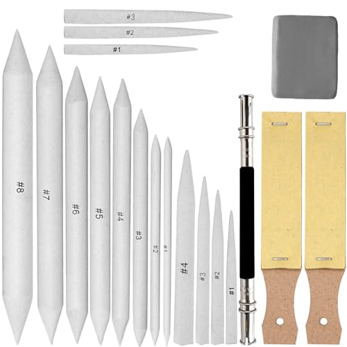 Blending Stumps Tortillions Set With Sandpaper, Pencil Sharpener, Pencil Extension Tool, Eraser for Student Sketch Drawing Tools