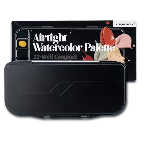 Transon Watercolor Palette Folding with Lid 18wells 2 Mixing Areas and 1 Large Mixing Tray Also for Gouache Acrylic Paint Palette Black Color - color: Black