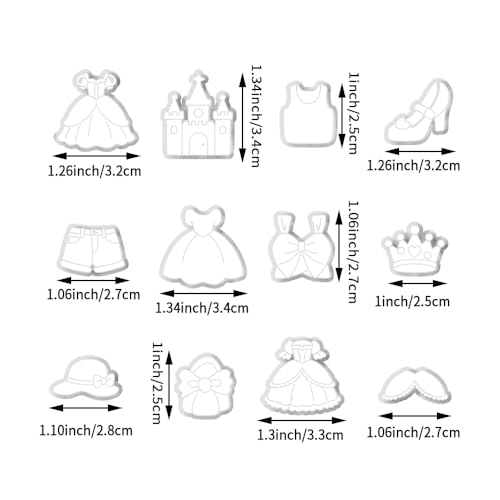 12-Piece Fashion & Castle Theme Clay Cutters Set - Princess Dress, Crown, Shoe & Castle Shape Craft Stencils for DIY Modeling Compound, Polymer Clay Art, and Earring Making Supplies - color: J color