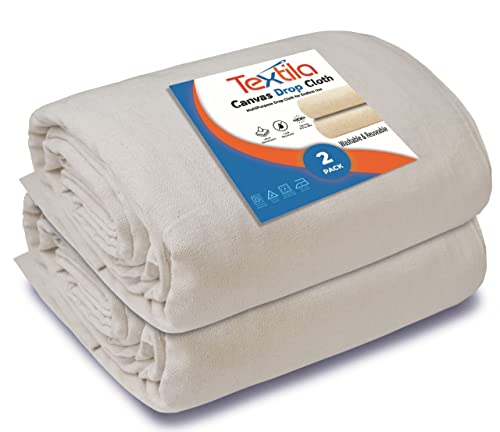Canvas Drop Cloth for Painting (Size 4x5 Feet - Pack of 2) Painters Drop Cloth for Painting, Furniture, Crutains & Floor Protection - All Purpose Thick Canvas tarp with Double Stitched Edges - size: 4x5 Feet - 2 PK