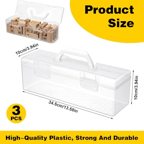 3 PCS Extra Large Pencil Box, Craft Organizer Box with Handle Portable Plastic Art Supply Boxes Suitable for Paintbrushes, Drawing Tools, Small Bottles of Paint, Study Supplies and Home Storage