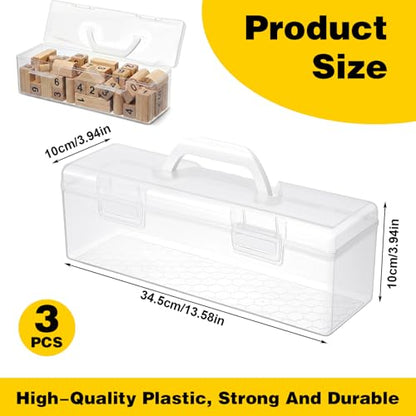 3 PCS Extra Large Pencil Box, Craft Organizer Box with Handle Portable Plastic Art Supply Boxes Suitable for Paintbrushes, Drawing Tools, Small Bottles of Paint, Study Supplies and Home Storage