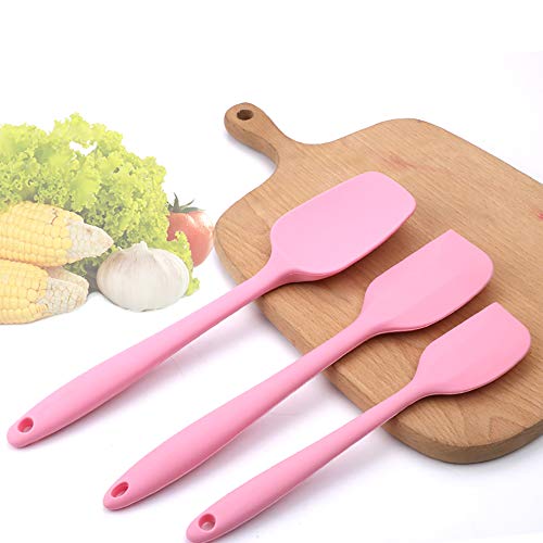 Silicone Spatulas Set, Rubber Spoon Spatula Heat Resistant Spoonula One Piece Design Seamless Spatula Non-Stick Scrapers Baking Mixing Tool (Pink) - color: Pink Set