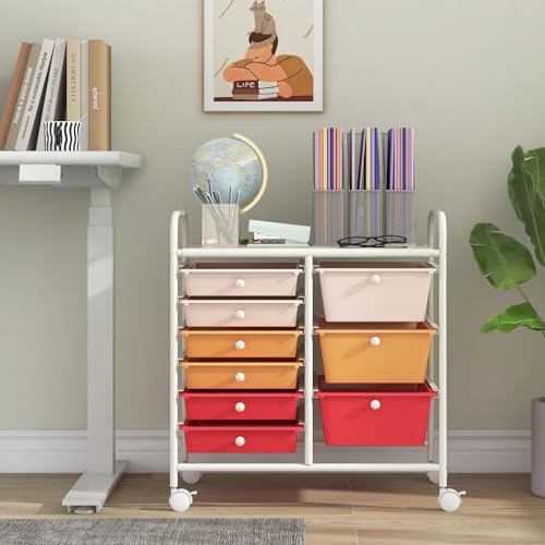 Giantex 9 Drawers Rolling Cart, Classroom Organizers, Storage Cart with Wheels, for Teacher Office Home School Supplies Tool Craft Art Paper, Macaron Multicolor - color: Macaron Multicolor, size: 9 Drawers (3 Big +6 Small)
