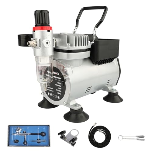 FORNAX Professional Airbrush Kit with Compressor, 0.4 HP Air Compressor for Model Painting with 6 Ft Hose,Cleaning Brushes, and Test Paints for Hobby, Body Tattoo, Model Painting, Automotive Graphic