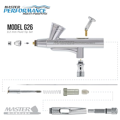 Master Airbrush G26 Multi-Purpose Dual-Action Gravity Feed Airbrush Gun | 0.2mm Tip, 1/16 oz Cup, Cutaway Handle, Air Brush Gun for Fine Art, Aerografo Illustration, Hobby, and Cake Decorating