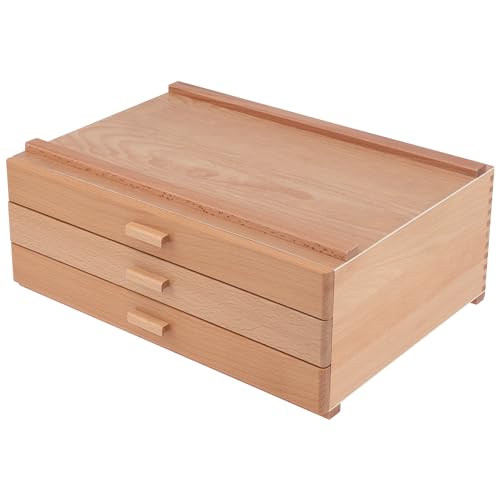 HG Art Concepts Artists Storage Chests, Stackable, 3 Drawer Deep, 1-Pack | Removable Dividers, Natural Birch & Sturdy Wood Construction. Studio Organizer for Paint Tubes, Brushes, Pencils & Markers