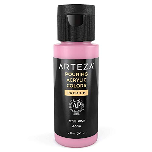ARTEZA Acrylic Pouring Paint - 2oz (60 ml) Rose Pink, High Flow, No Mixing Needed, For Canvas, Glass, Paper, Wood, Tile, Stones - color: Rose Pink, size: 2 Fl Oz (Pack of 1)