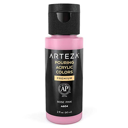 ARTEZA Acrylic Pouring Paint - 2oz (60 ml) Rose Pink, High Flow, No Mixing Needed, For Canvas, Glass, Paper, Wood, Tile, Stones - color: Rose Pink, size: 2 Fl Oz (Pack of 1)