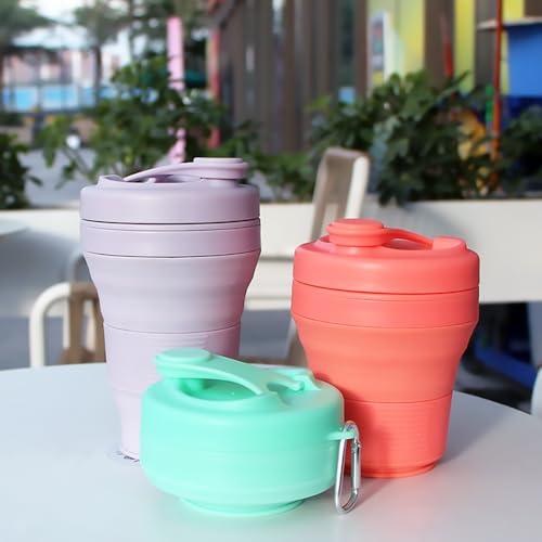 Silicone Coffee Cup with Straw lid Collapsible Cups for Traveling 20oz Lightweight Folding Water Mug for Picnic Hicking Camping Climbing - color: Green