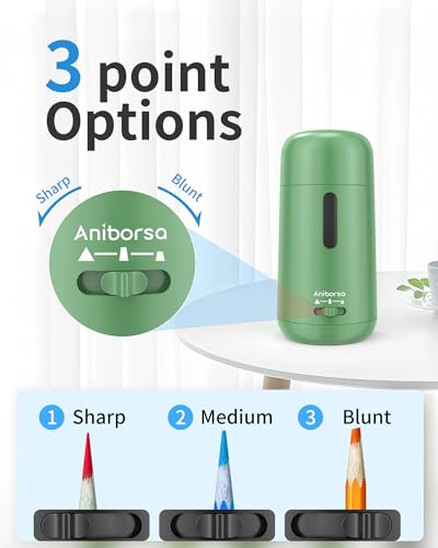 Rechargeable Electric Pencil Sharpener, Auto in & Out, Green | Adjustable Sharpness, Easy to Clean, Fast Sharpening, for 6-8mm Pencils Students, Teachers, Artist, Classroom, School, Office - color: Green