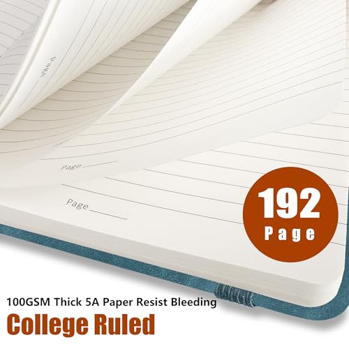 Lined Journal Notebook, A5, 192 Pages 100 GSM Thick Paper, Hardcover Leather College Ruled Journal for Writing, Men Women, Journaling, Daily, Work, Office, Home School Business(Green) - color: Green, style: b-Lined