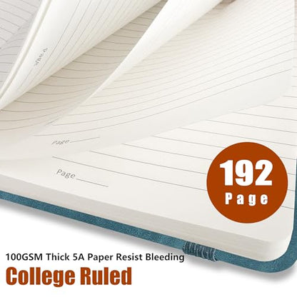 Lined Journal Notebook, A5, 192 Pages 100 GSM Thick Paper, Hardcover Leather College Ruled Journal for Writing, Men Women, Journaling, Daily, Work, Office, Home School Business(Green) - color: Green, style: b-Lined