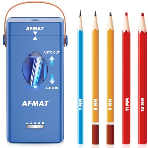 AFMAT Electric Pencil Sharpener, Fully Automatic Pencil Sharpener for 6-12mm No.2/Jumbo Pencils, Auto in & Out, 5 Sharpness Modes, Rechargeable Heavy Duty Sharpeners for Classroom/Home/Office PSC7 - color: Royal Blue