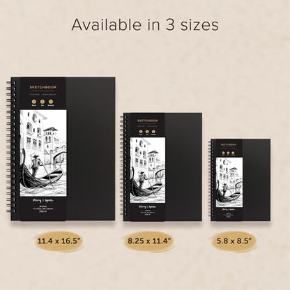 Artist’s Sketchbook Hardcover – 200GSM Very Thick Paper – Large, Spiral Sketch Book for Drawing and Mixed Media – Sketch Pad, Art Book - 11.4 x16.5, 40 Sheets / 80 Pages - size: 11.4 x 16.5 inches