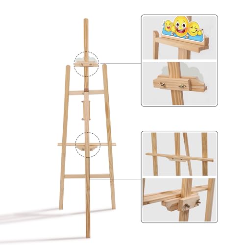 Smiley Wooden Easel for Painting, Wedding Signs & Display, Adjustable | Adjustable foldable wooden easel for painting canvas.Sturdy A-frame pine stand for wedding signs,displays&studio use - color: Primary Colour