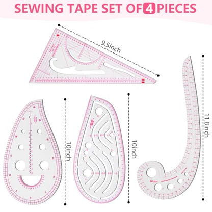 KISEER 4 Pcs Clear Metric Sewing Ruler Set French Curve Pattern Making Ruler Kit for Knitting Tailors Crafting Dress Designers Sewing Beginner Supplies - size: 4 Pcs - Standard
