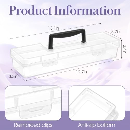 4 Pack Paint Brush Case - Portable Clear Plastic Brush Storage Box with Black Handle, 13 x 3.5 x 2.25 Inches Heavy Duty Organizer for Artists