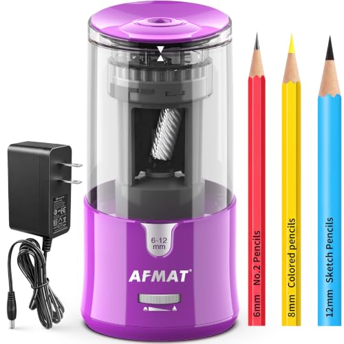 AFMAT Electric Pencil Sharpener, Plug-in Pencil Sharpener for 6-12mm Pencil - color: Purple