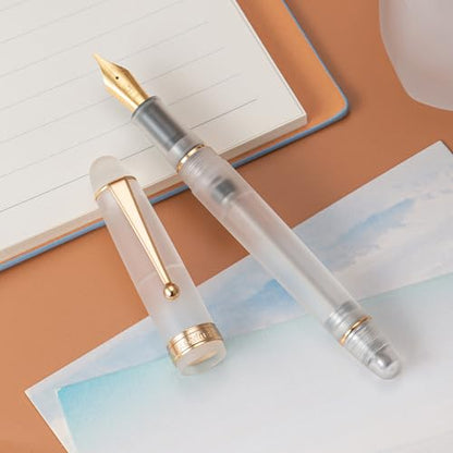 Asvine V126 Vacuum Filling Fountain Pen, Frosted Clear Acrylic Stub Nib 1.1mm Calligraphy Art Drawing Clear Demonstrator Acrylic with Case Set - color: Frosted clear, style: Stub Nib