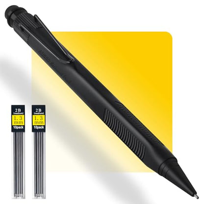 ASINNO 1.3 MM Mechanical Pencil, Weatherproof 2B Dark Lead, Heavy Duty Mechanical Pencil Woodworking Pencils with 20 Lead Refills and 4 Erasers, for Outdoor Marking Drafting Drawing Sketching