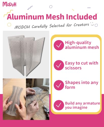 MODOH Instant Paper Mache Powder - 3.3 lbs White Papier Mache with Aluminum Mesh, Just Mix 3:1 with Water, Non-Toxic, Certified Safe for Kids & Adults, Great for School Projects & DIY Art - color: White