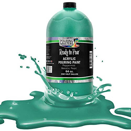 Pouring Masters Peppermint Metallic Pearl Ready to Pour Acrylic Pouring Paint - Premium 64-Ounce Pre-Mixed Fluid Acrylic Paint - Fluid Art Supplies for Canvas, Wood, Paper, Tile & Rocks - color: Peppermint Metallic Pearl, size: 64 Fl Oz (Pack of 1)