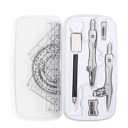Vobou Math Geometry Sets 10 Pcs, Student Supplies Kit, for School (Grey - color: White