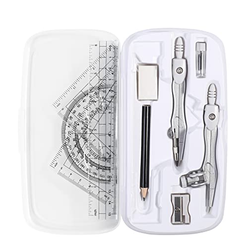 Vobou Math Geometry Sets 10 Pcs, Student Supplies Kit, for School (Grey - color: White