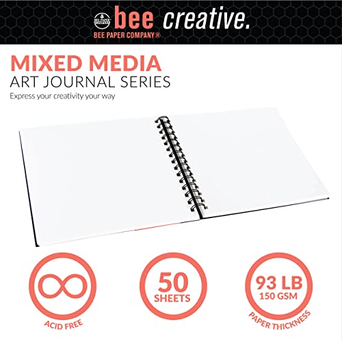 Bee Paper - 8.8"x 8" Bee Creative Mixed Media Journal - size: 8-inch x 8-inch, 50 Sheet Art Journal, style: Mixed Media Art Journal